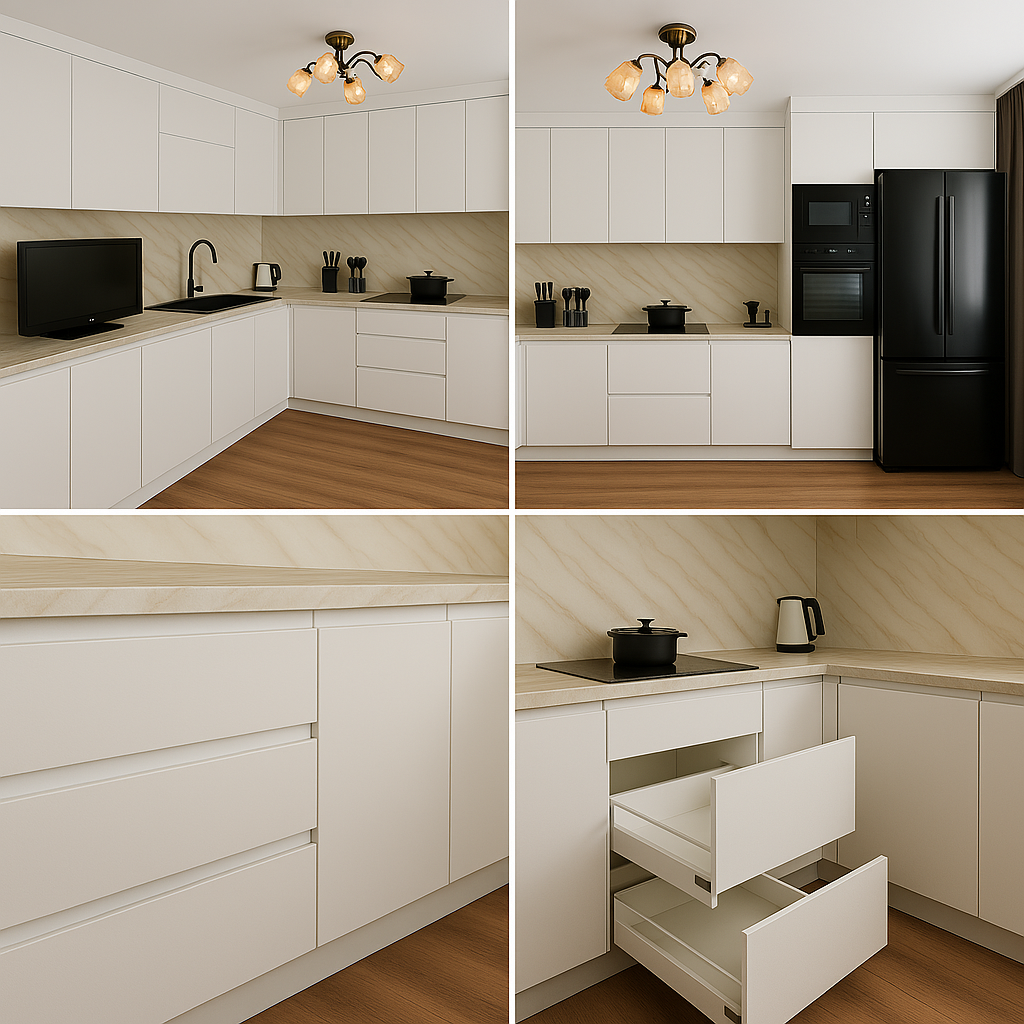 Кухня П-образная минимализм — Белая матовая